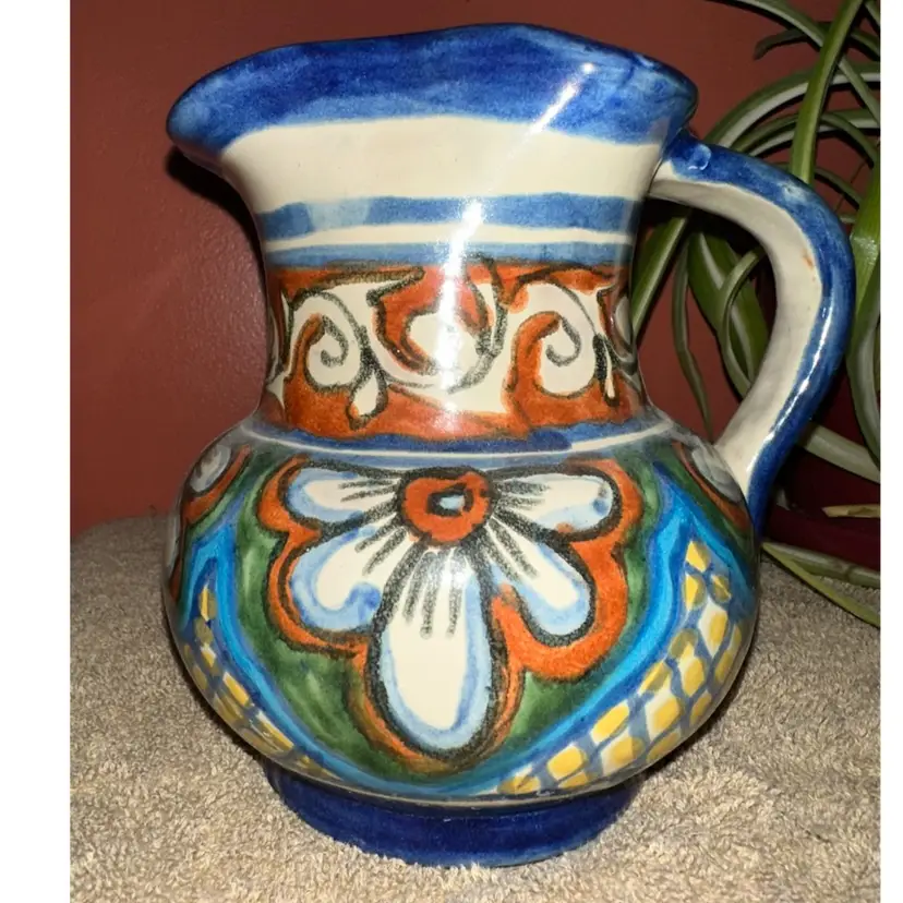 Mexican Pottery 6.5” Pitcher Floral