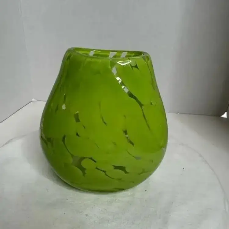 Handmade Clear/Green Art Glass Vase. Well made. Thick Glass. (A)