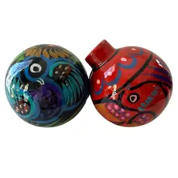 2- Talavera Christmas Balls Ornament Mexican Ceramic Folk Art Pottery Birds