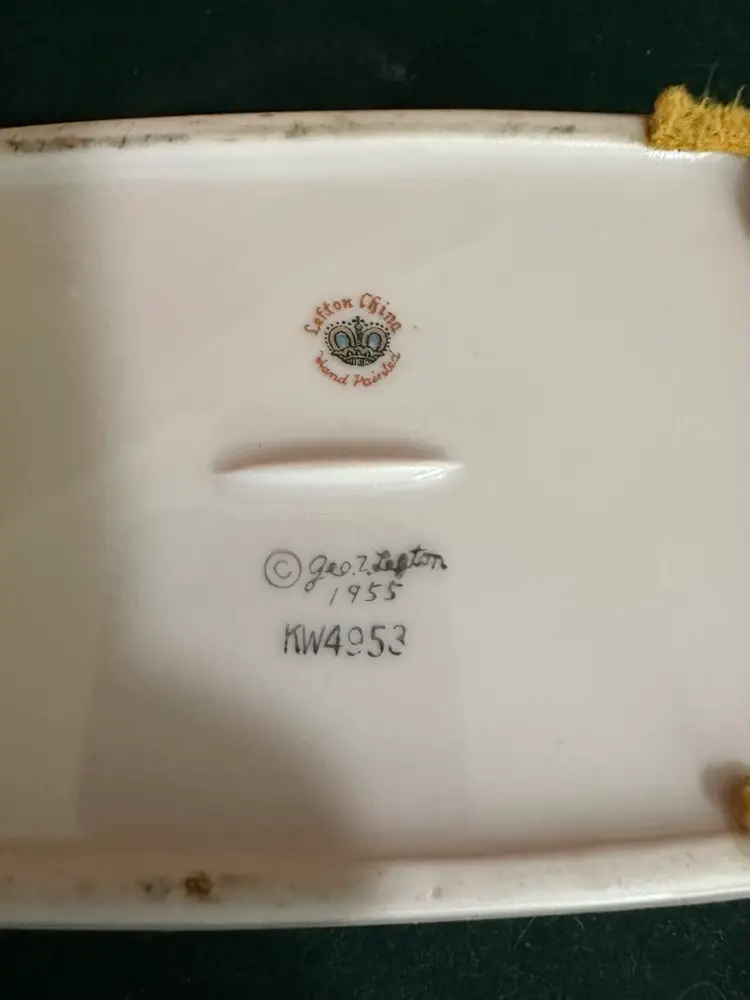 Vintage Lefton China Hand Painted Trinket Box 1955 Soft Pink, Gold, And Black