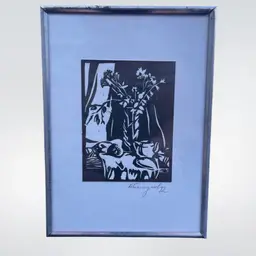 Framed Table Setting Block Print "3 X 4 Black Print" 5 X 7 Siver Framed