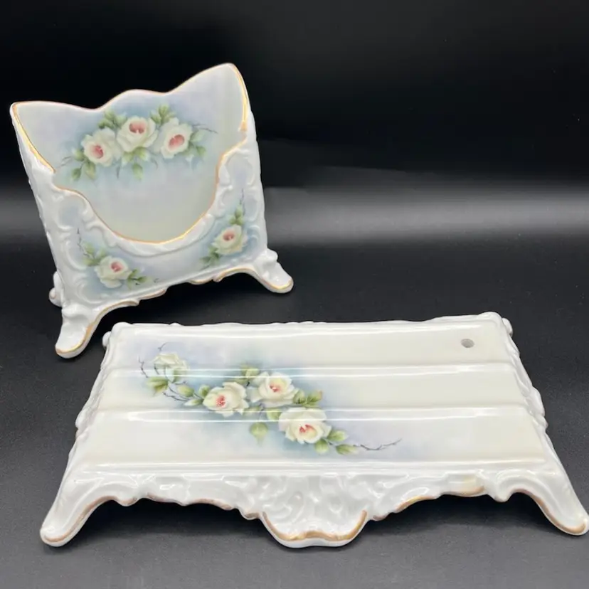 Germany 🇩🇪 Gerold Porzellan W. Germany Hand Painted Porcelain Trinket Dish & Card Holder