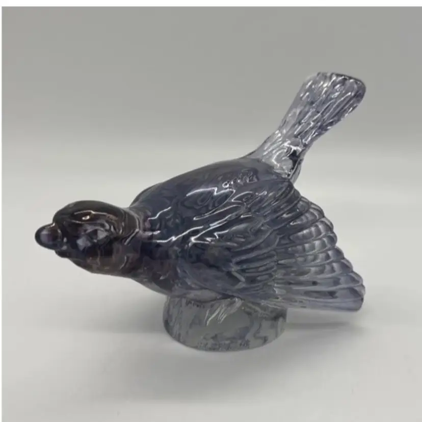 Antique Tchecoslovaquie Czech Bohemia Iridescent Glass Bird Figurine Blue Purple