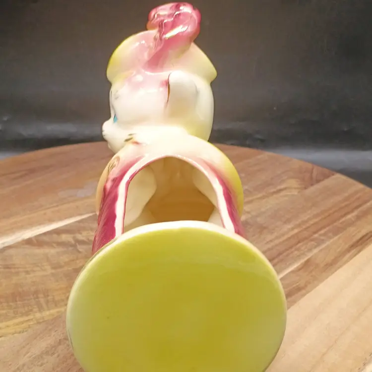 Vintage Hull Anthropomorphic Cat Planter #89 Pink Yellow Gold Trim 1950's Kitsch