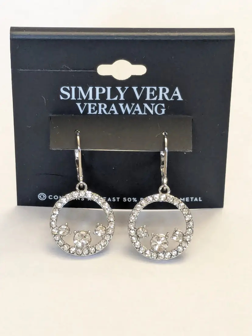 Simply Vera Vera Wang Crystal Circle Drop Silver Tone Pierced Earrings NWT
