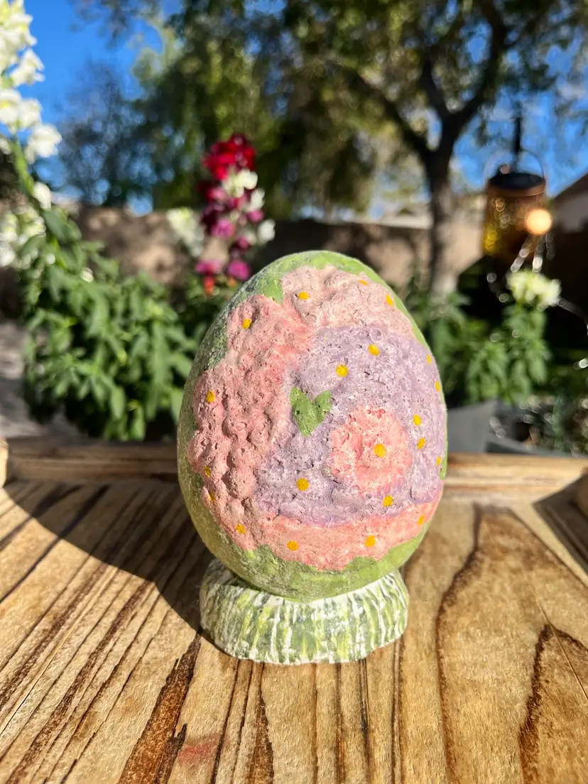 Vintage Teena Flanner Collection Folk Art Paper Mache Spring Easter Egg Decor