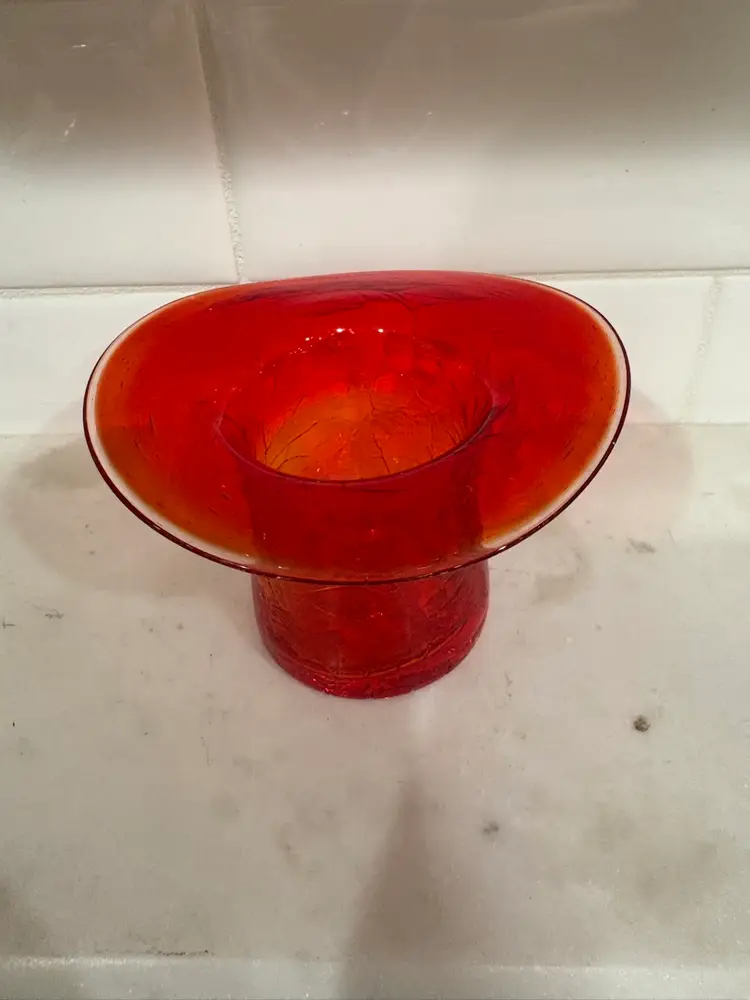 Vintage Hand blown Crackle Amberina Top Glass Glow Bottom
