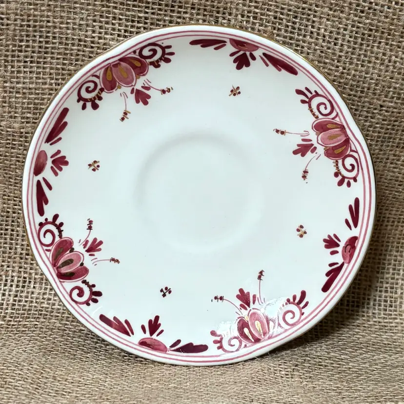 Vintage Delft Red Regina Saucer Plate Made In Holland Hand Painted Cottagecore