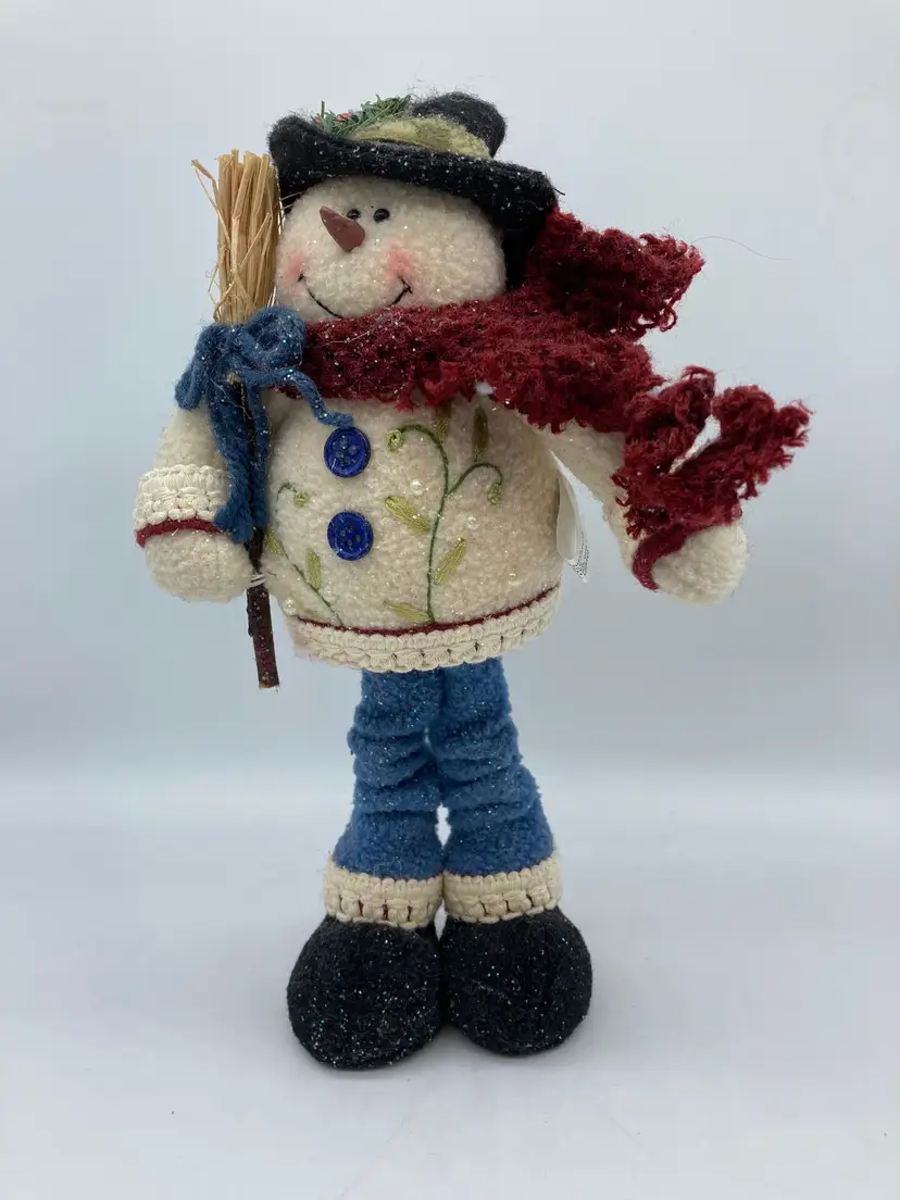 Vintage 10" tall Snowman in Jeans and Red Scarf