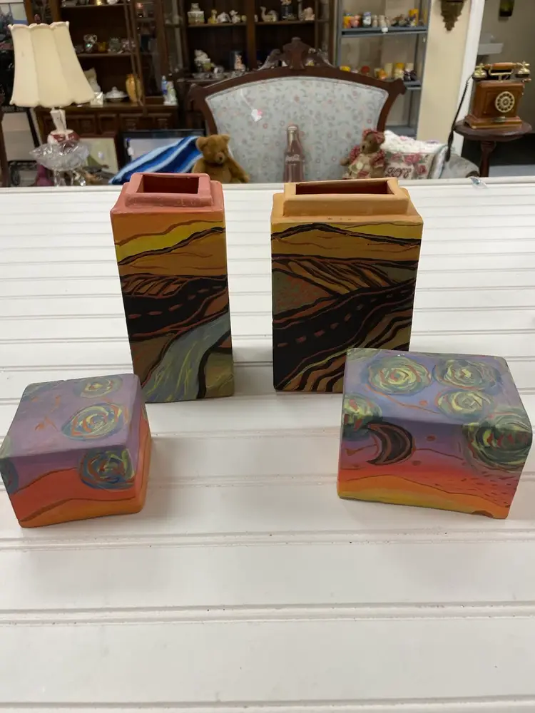 Set of 2 Hand-Crafted Signed Art Pottery Canisters