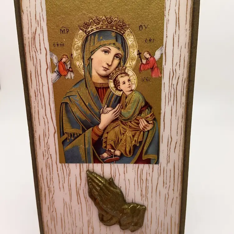 POW4 VTG Religious Plaque Wall Decor Mother & Child Mary & Jesus 6.25” x 3.25”
