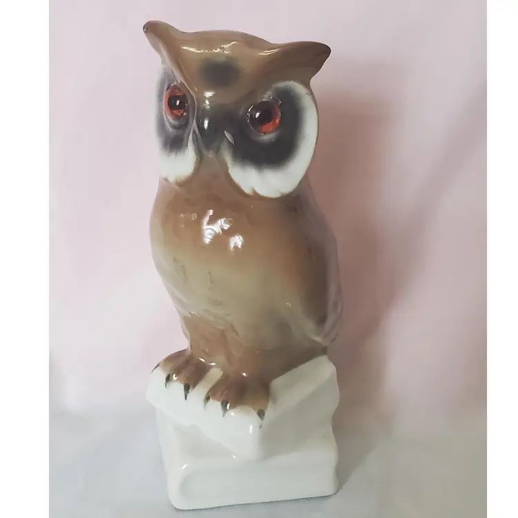 Owl Standing On Books Vintage West Germany Glass Eyes Figurine