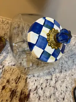 Mackenzie Childs Blue Check Cookie Jar