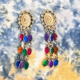 Vibrant colored glass dangle clip on earrings