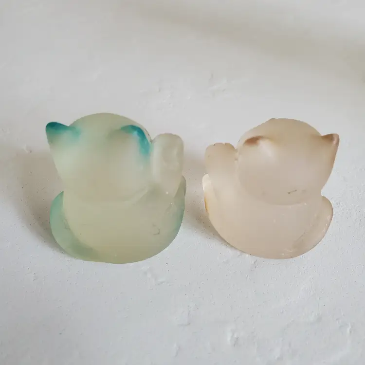 Pair of Translucent Lucky Cat Figurines