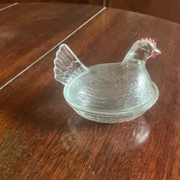 💐Hen On Nest Indiana Glass Clear With Red Comb Vintage