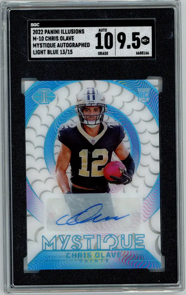 2022 Panini Illusions CHRIS OLAVE RC Rookie Auto /13 Light Blue SP #M-10 SAINTS SGC 9.5 MT+