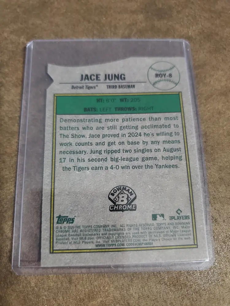 2025 Bowman Chrome Rookie of the Year Jace Jung Card