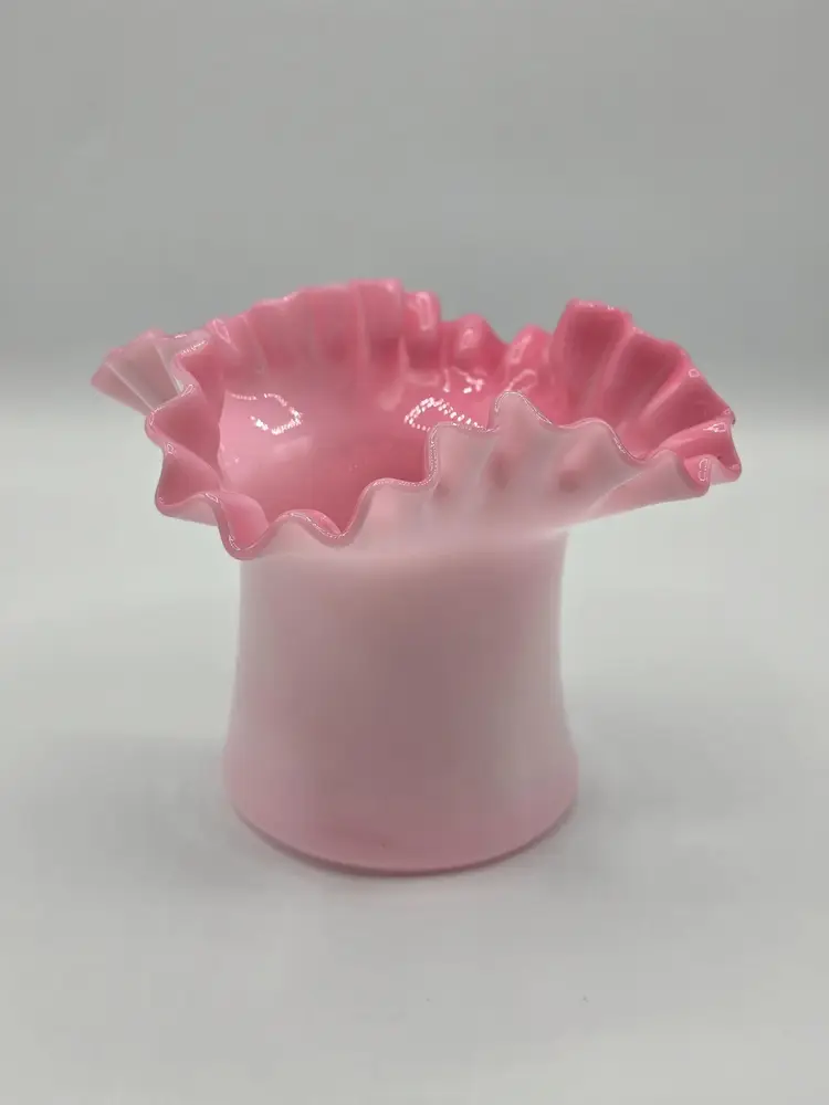 Vtg Fenton, Ruffle Top Hat Vase Pink