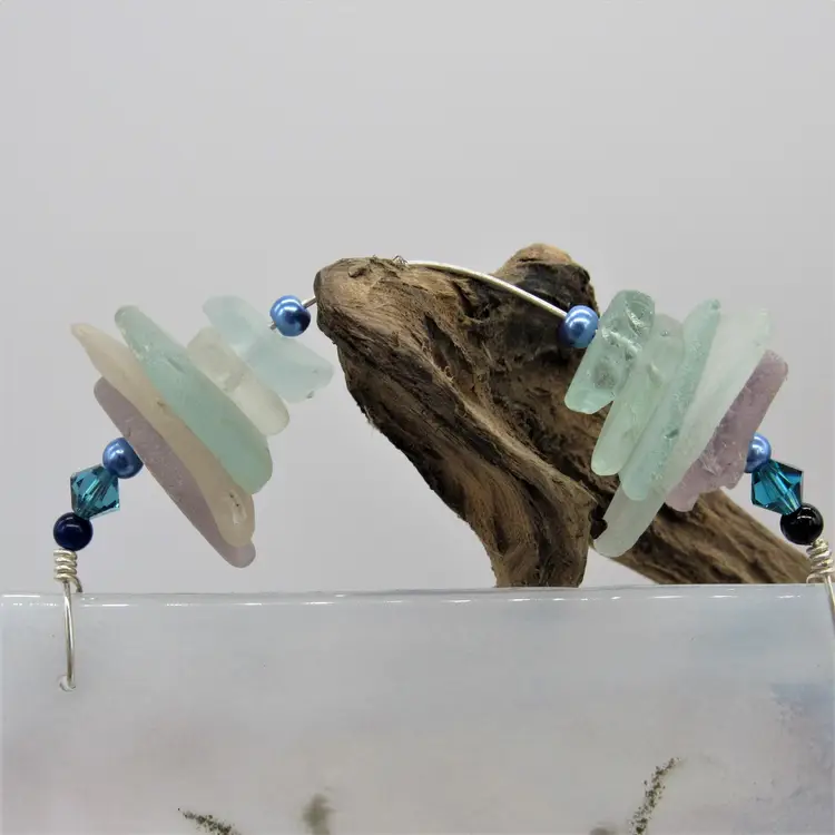 Maine Made Fused Glass Suncatcher/Ornament with Maine Sea Glass - Fishing Theme