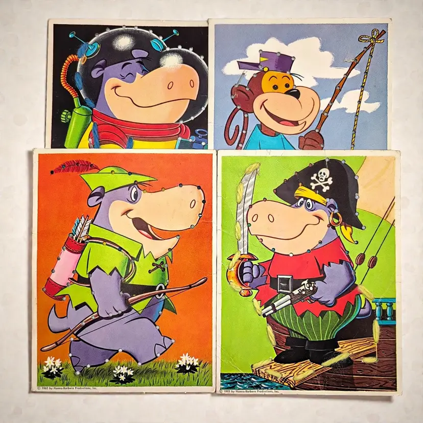 4 Vtg Peter Potamus and So-So Hanna Barbera Cartoon Lace Up Sewing Cards No Box