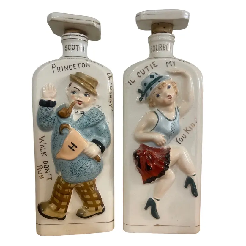 Vintage West Pac Japan Ceramic Bourbon/Scotch Decanter Barware Harvard, Yale, Princeton