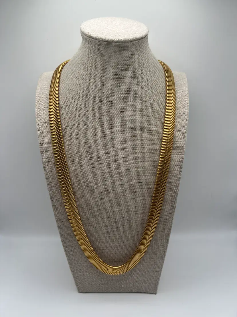 Gold Tone Herringbone Chain Necklace Long Flat Snake Chain Minimalist