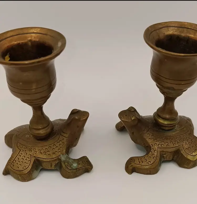 Vintage Brass Frog Candlestick Holders