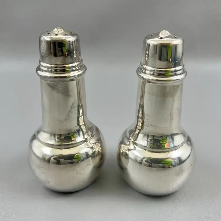 Vintage International Silver 4.25" Salt & Pepper Shakers Silver Plated Mid-Century Modern