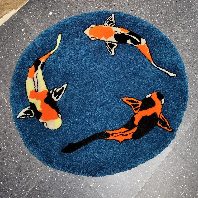Koi fish Swiftie guitar inspired eras tour hand tufted decorative round rug - CUSTOM MADE TO ORDER