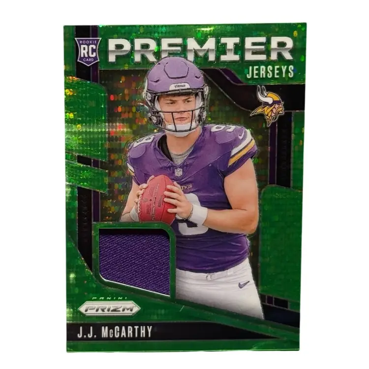 JJ McCarthy 2024 Prizm Premier Jerseys RC Neon Green Pulsar #PJ-JJM + Bonus
