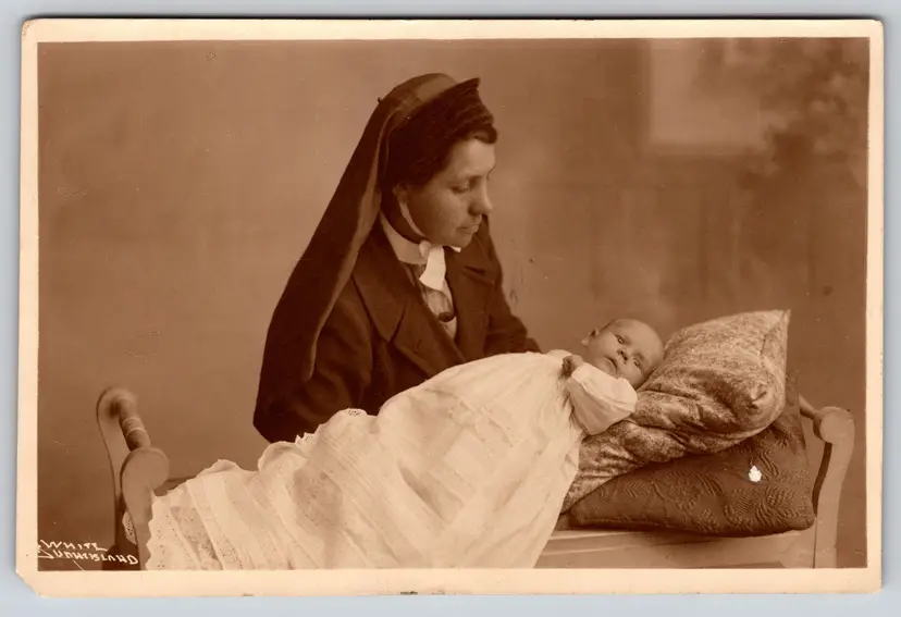 Postcard RPPC Newborn Baby with Nun Real Photo - 9048