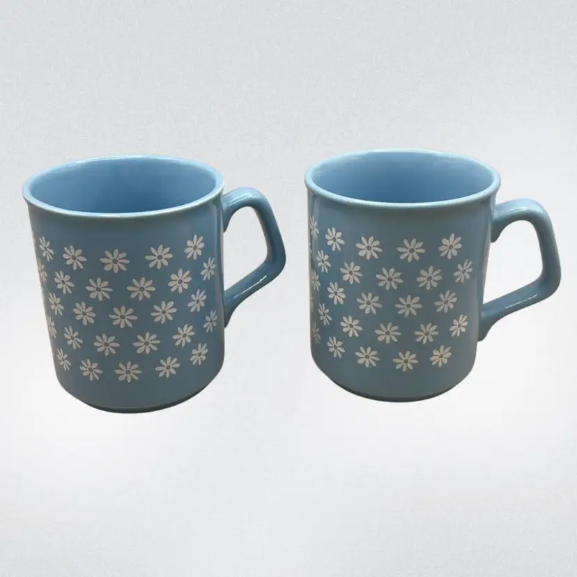 Conklin Quality Products Blue Coffee Mugs Daisies Flowers Made In England