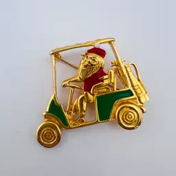 Santa On A Golf cart Brooch By Navika USA