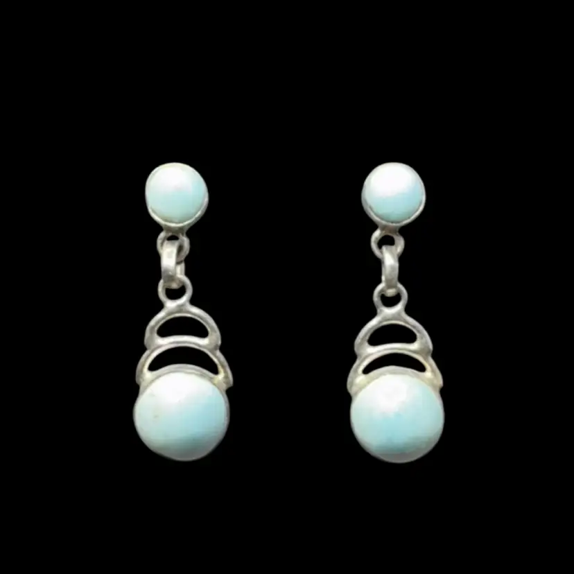 Sterling Silver Larimar Dangle Earrings 1.25”, Tested