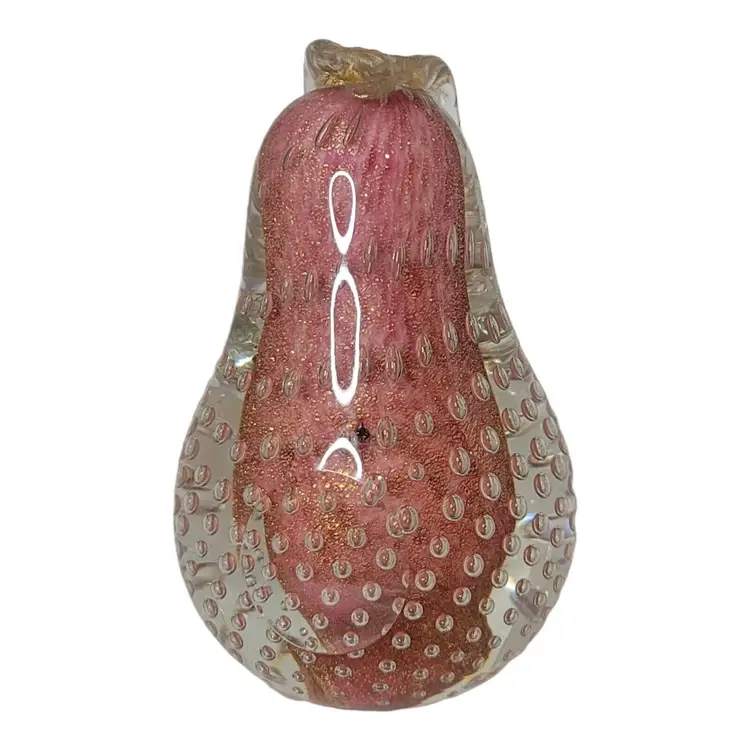 Vtg Alfredo Barbini Pear Bookend Bullicante Aventurine Murano Glass Fruit AS IS