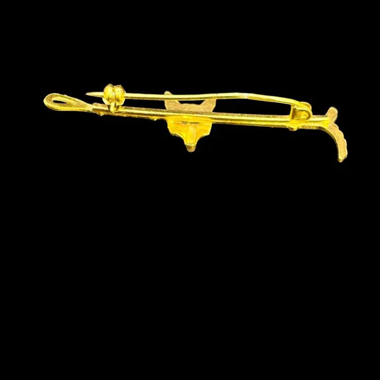 Fox and Whip Gold Toned Vintage Pin 2.5"