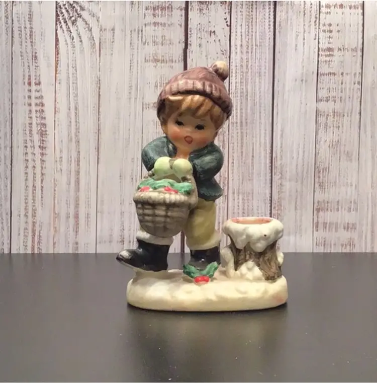 Vintage NAPCOWARE Christmas boy carrying basket candle holder