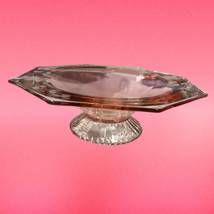 Pink Depression Glass Compote Bowl 9.5” Widest