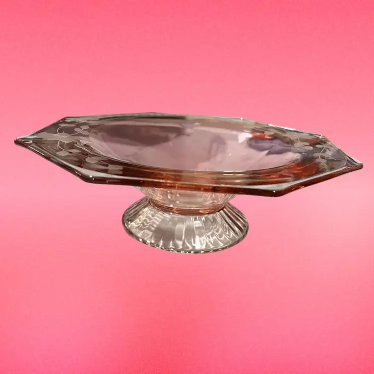 Pink Depression Glass Compote Bowl 9.5” Widest