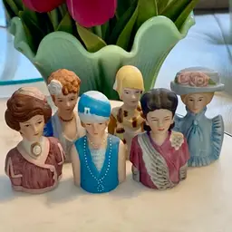 Vintage Avon Ceramic Fashion Silhouette Thimbles Decades in Fashion, Set of 6