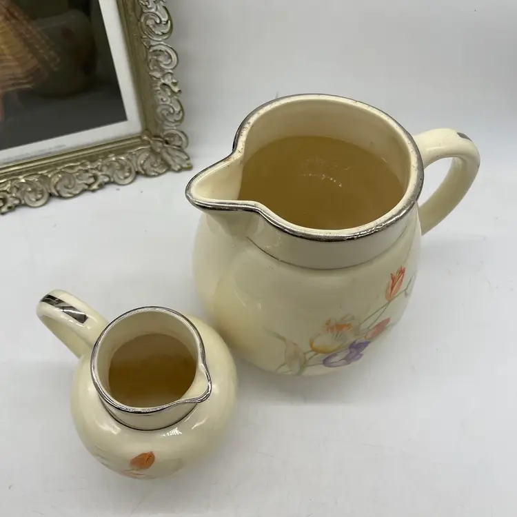 Pitcher And Creamer Matching Set Ceramic Floral