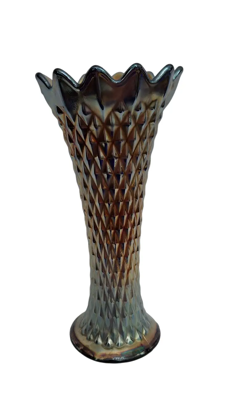 Northwood Amethyst Carnival Glass Vase • Diamond Point Pattern • Iridescent Purple Flared Vase • Marked N in Circle • Antique 1910s Art Glass