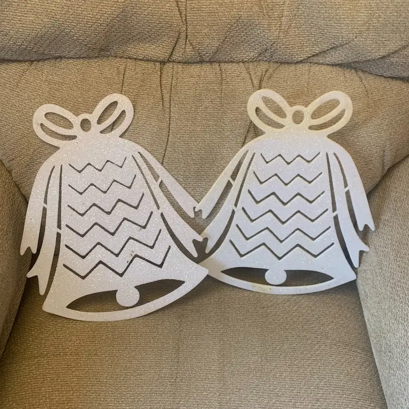 Plastic White Glitter Bell Pair