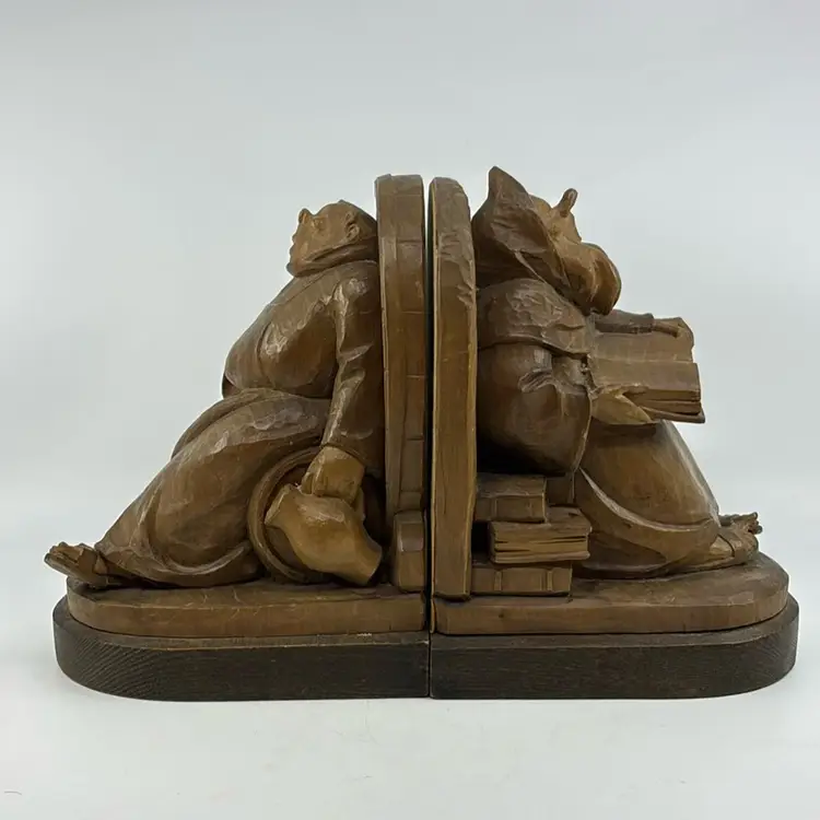 Rare Large Vintage Oberammergau Hand-Carved Scholar Monk Bookends Germany 8.5H 7D 5W