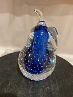 Bullicante Blue Art Glass Pear Paperweight