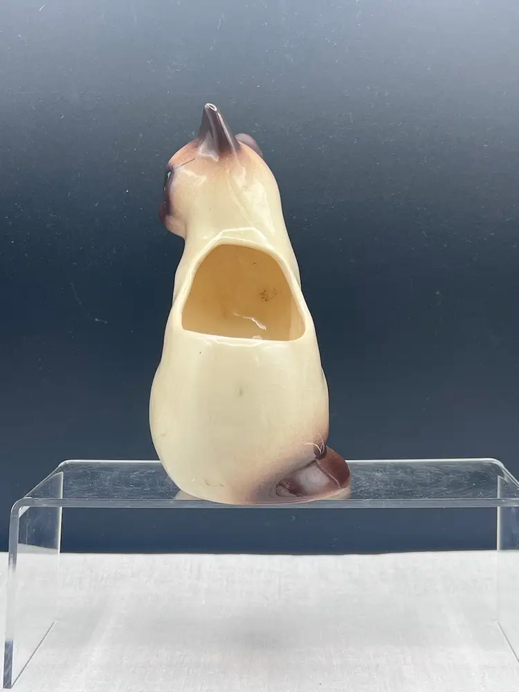 #302B Vintage MCM Ceramic Siamese Cat with Blue Eyes Planter