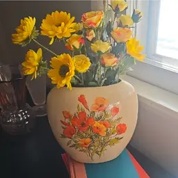 Vintage Japanese Floral Ceramic Vase with Poppy Design 9x9