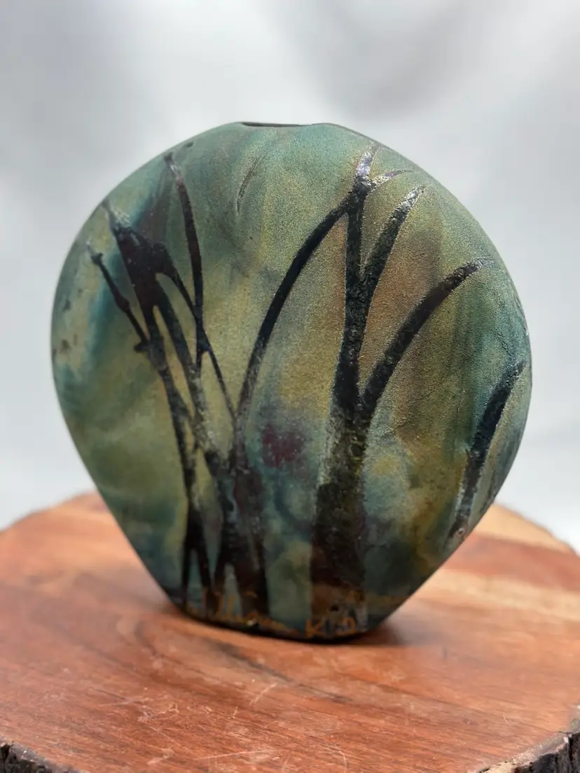 William Turner Raku Iridescent Vase Centerpiece Botanical Signed