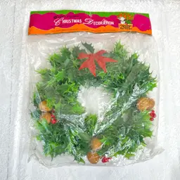Vintage Plastic Christmas Wreath NIP 13” Brooklawn J.J. Newberry Made In Hong Kong
